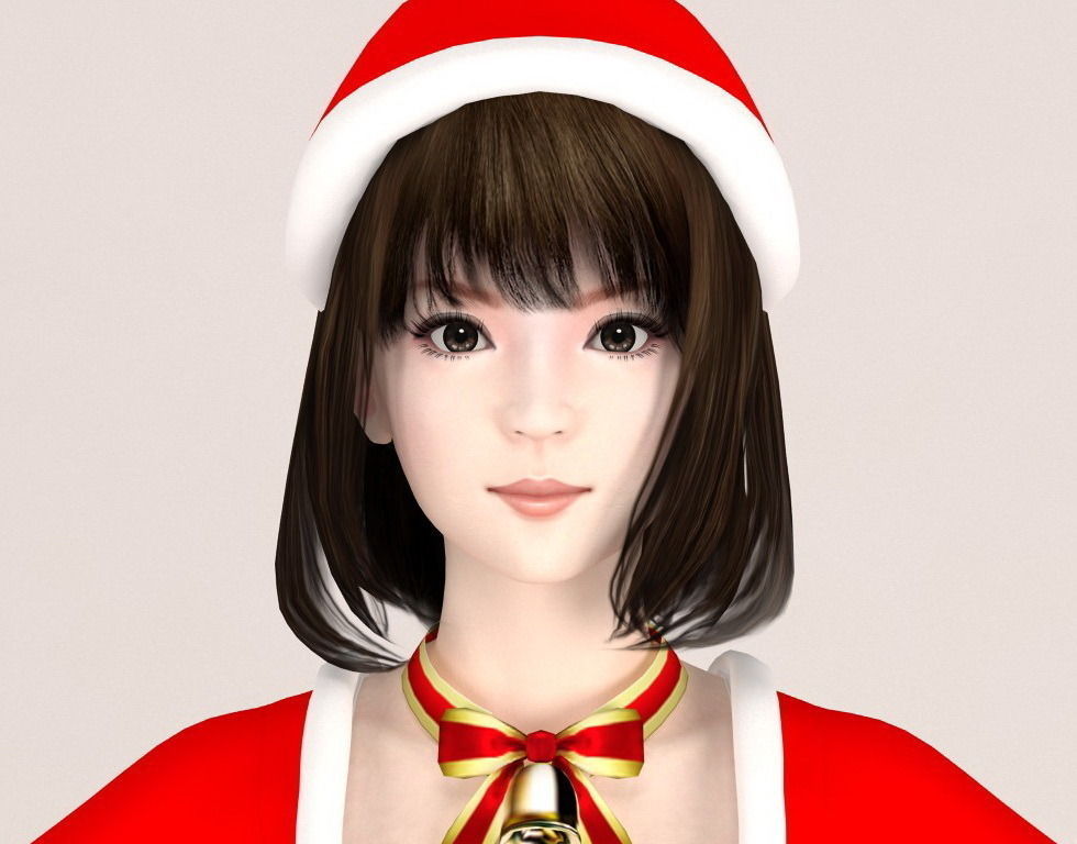 T pose rigged model of Mariko in Christmas costume 3D model_2