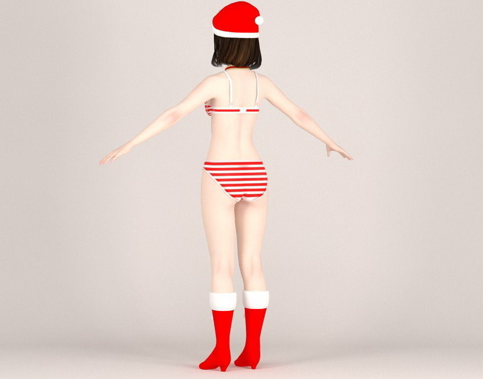 T pose rigged model of Mariko in Christmas costume 3D model_18