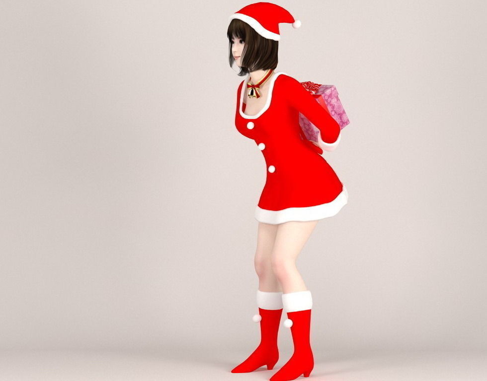 T pose rigged model of Mariko in Christmas costume 3D model_1