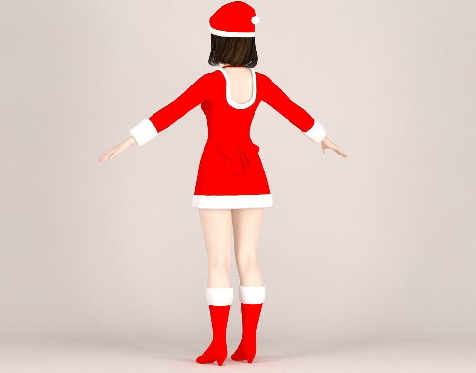 T pose rigged model of Mariko in Christmas costume 3D model_17