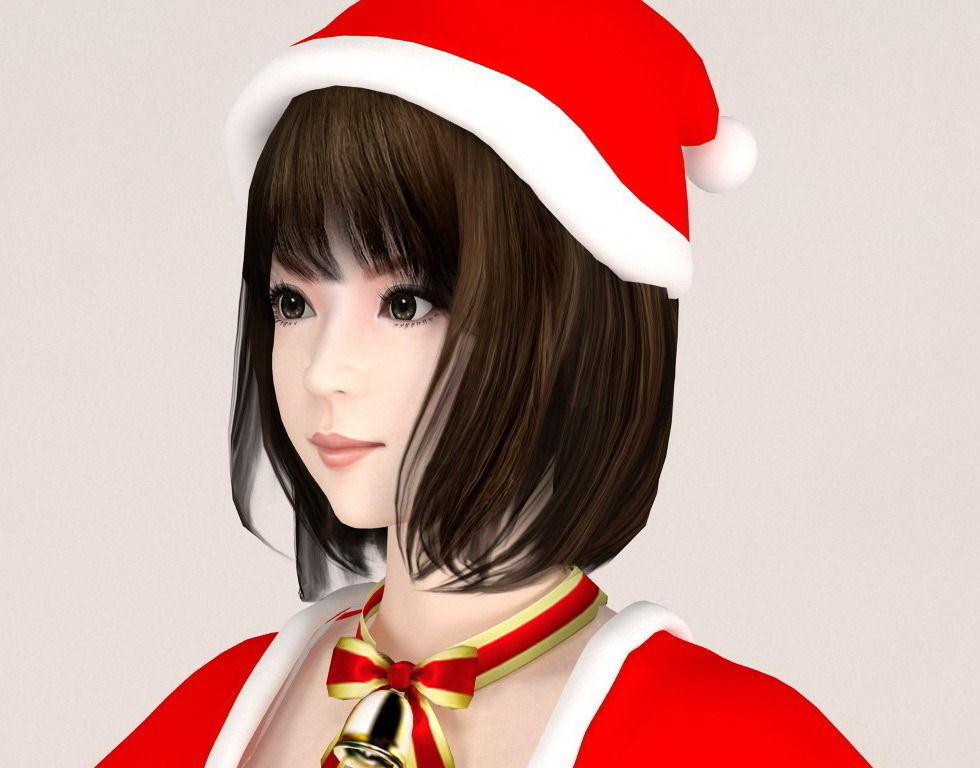 T pose rigged model of Mariko in Christmas costume 3D model_3