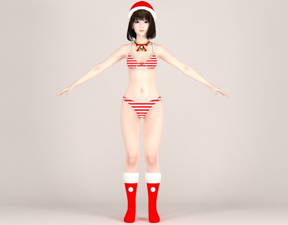 T pose rigged model of Mariko in Christmas costume 3D model_6