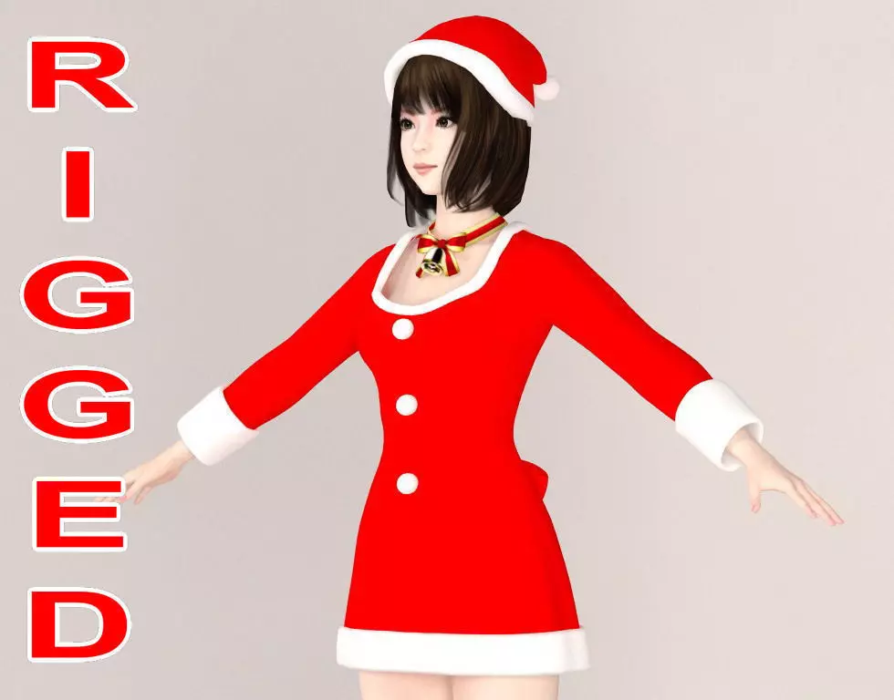 T pose rigged model of Mariko in Christmas costume 3D model_0