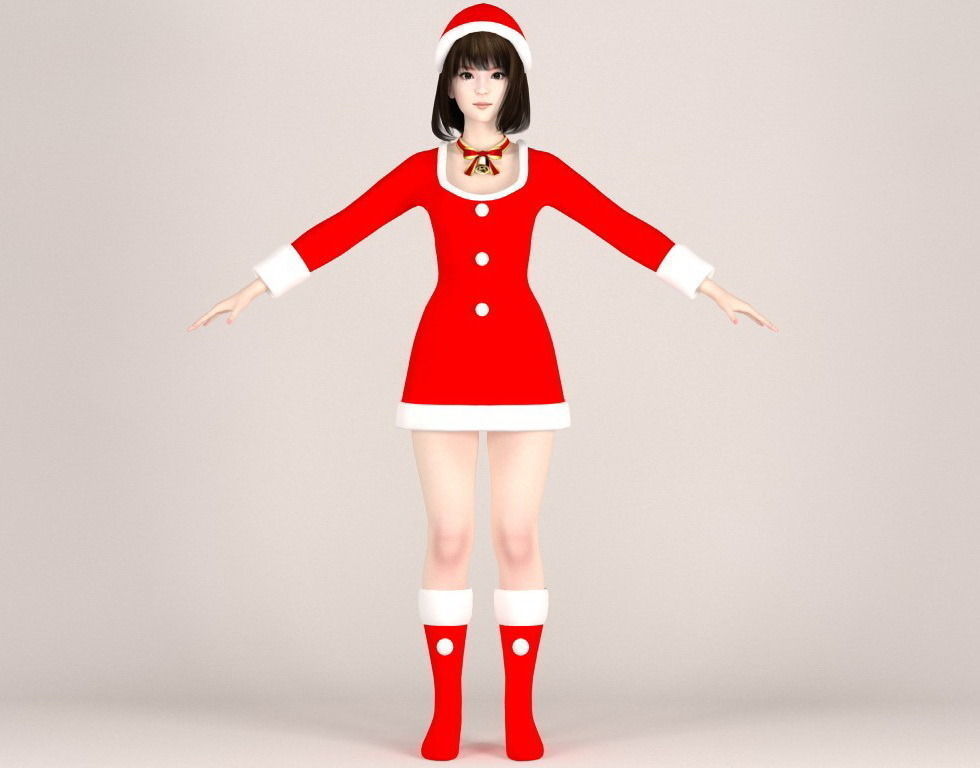 T pose rigged model of Mariko in Christmas costume 3D model_5