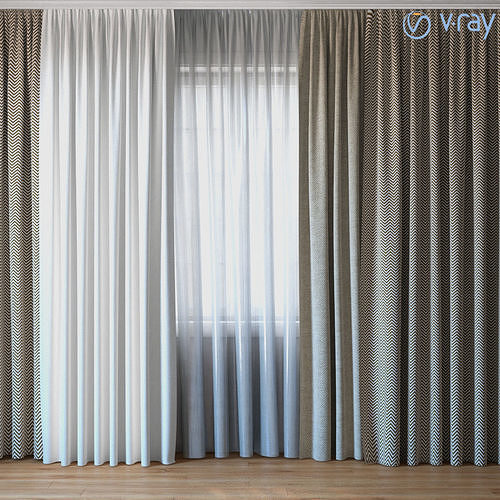 Curtains with tulle V-ray set 03  3D model