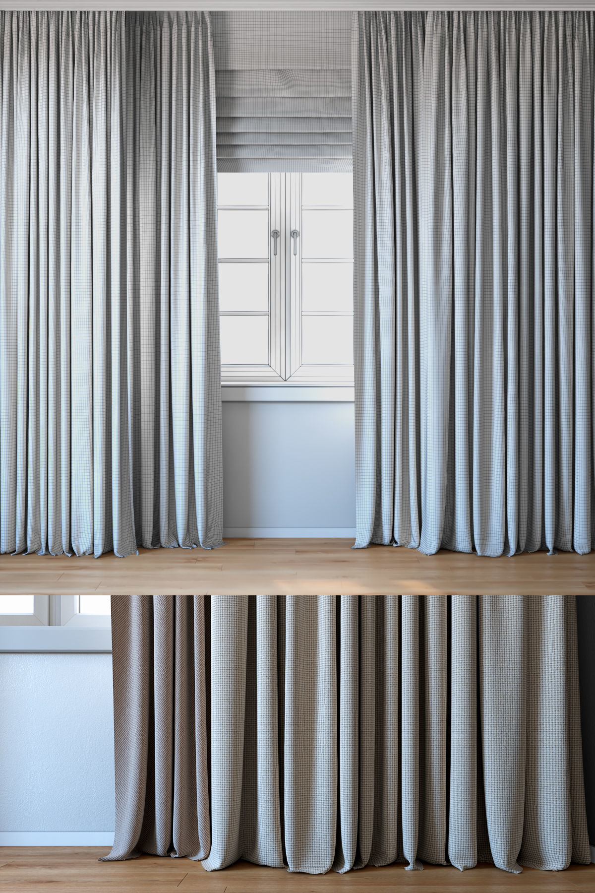 Curtains with Roman curtain and Tulle set 02 3D model_2