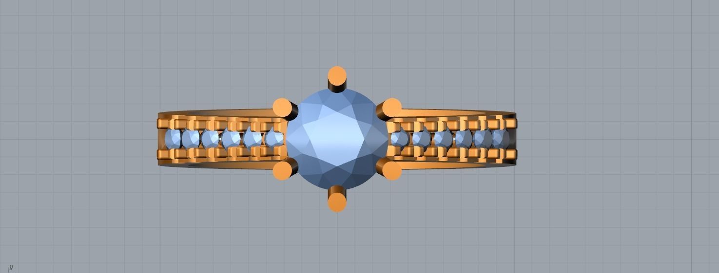 rings gold ring with stones 3D print model_1