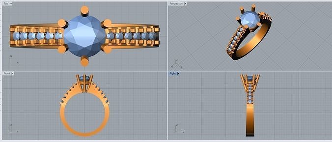 rings gold ring with stones 3D print model