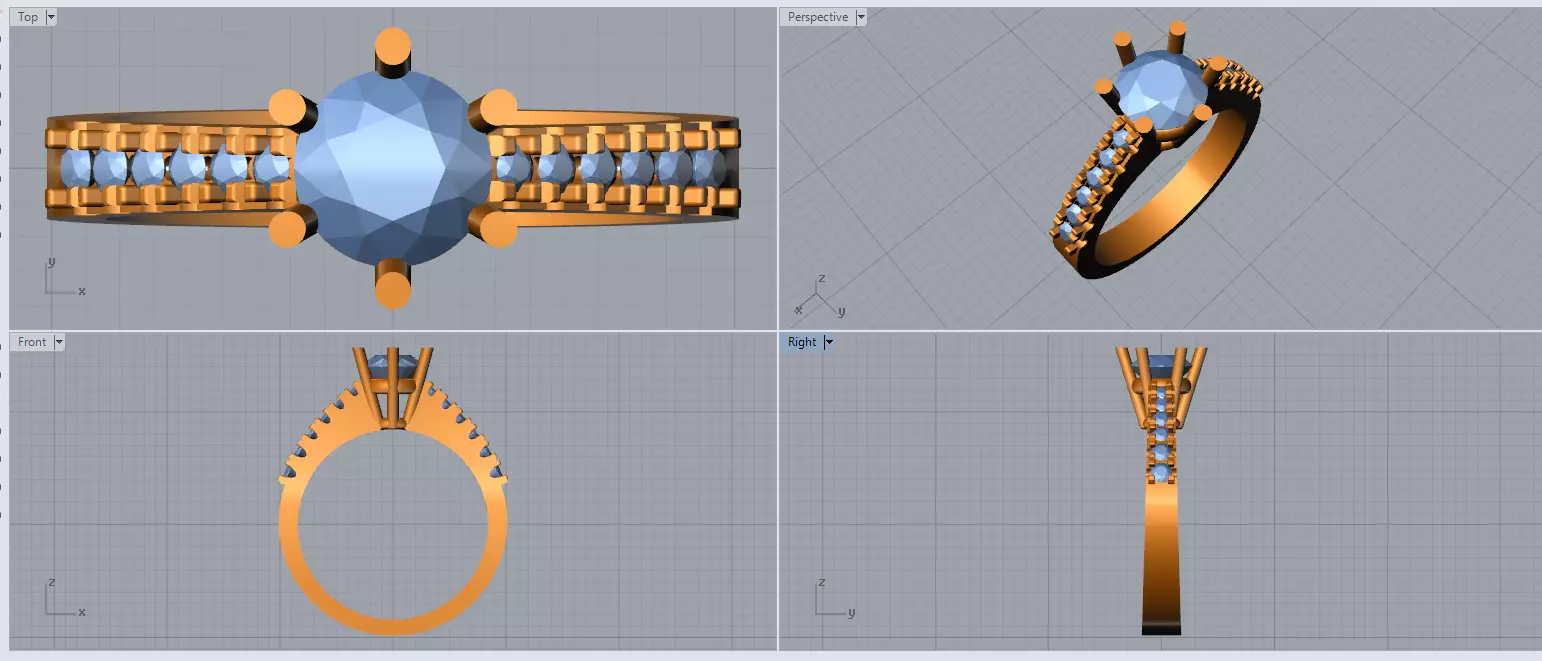 rings gold ring with stones 3D print model_0