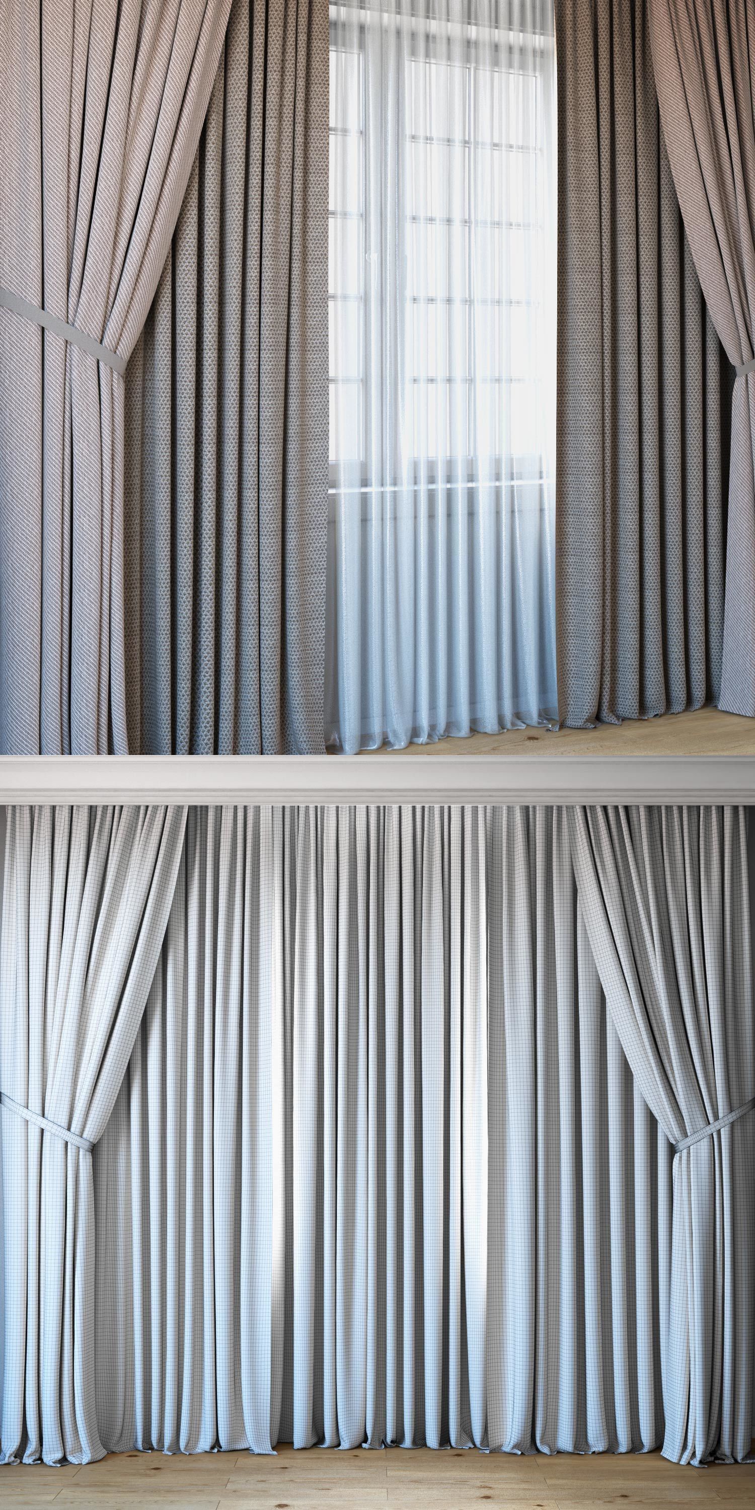Curtains with tulle set 04 3D model_3
