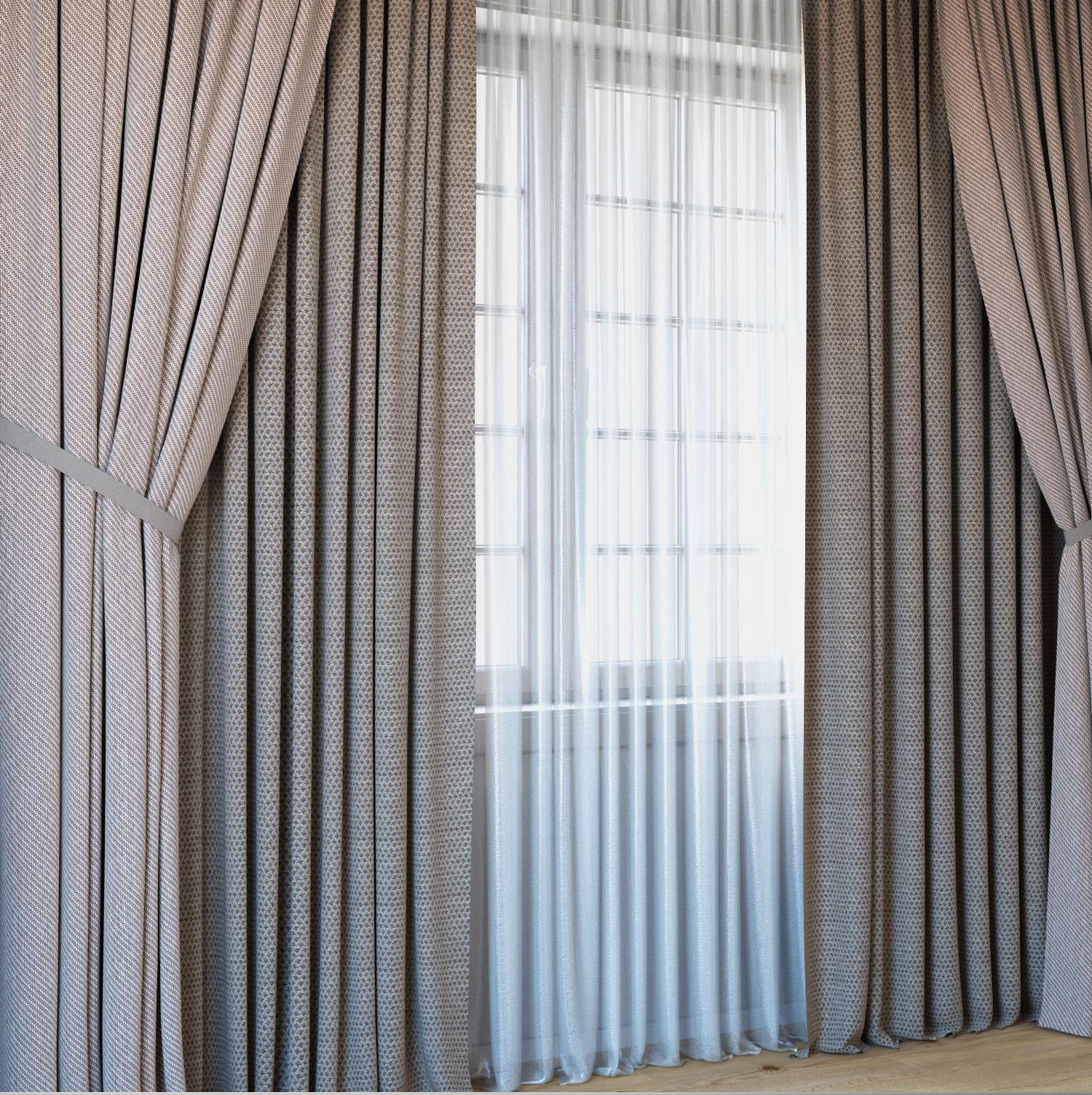 Curtains with tulle set 04 3D model_1