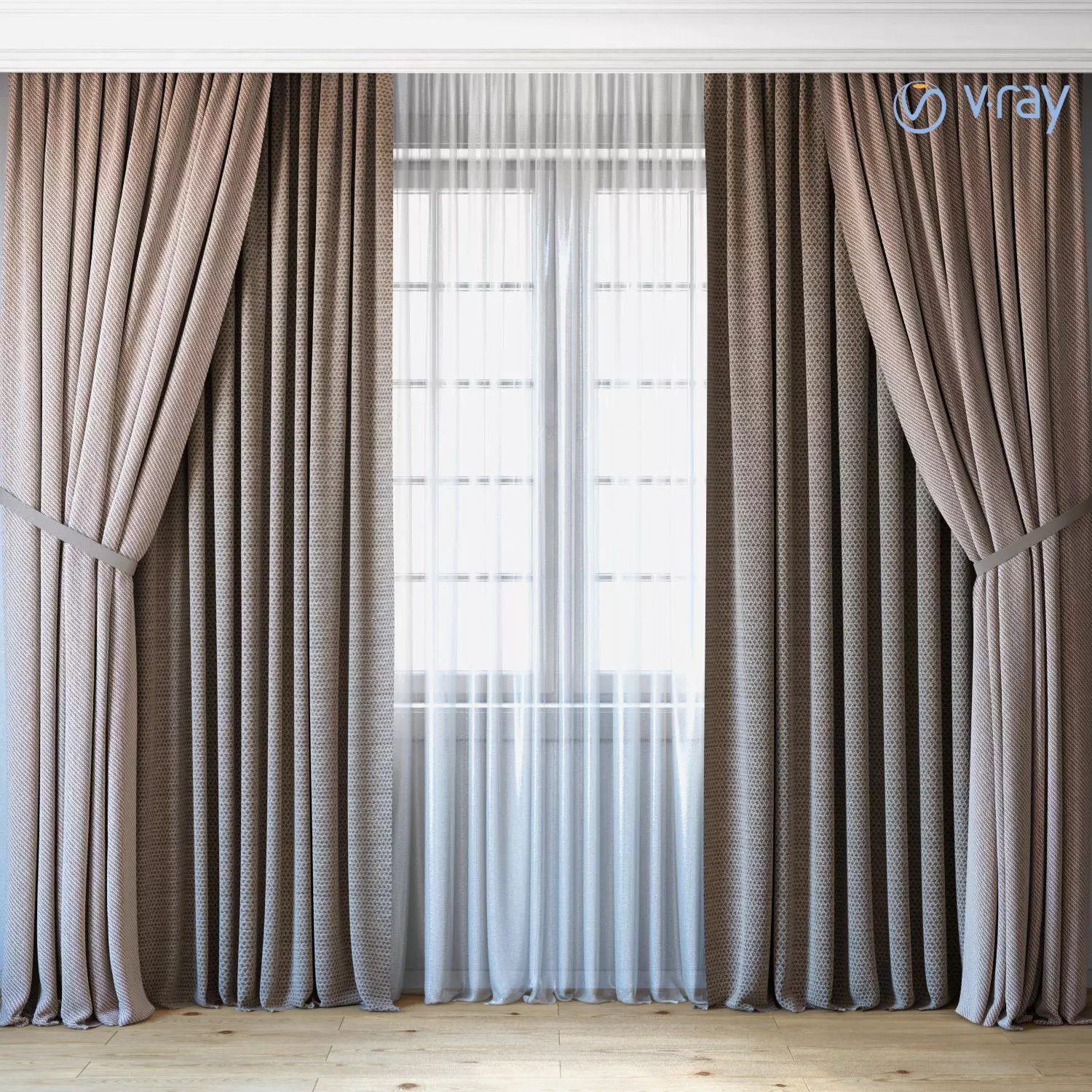 Curtains with tulle set 04 3D model_0
