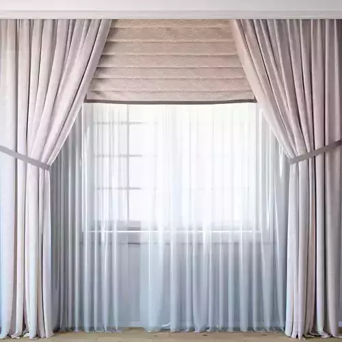 Curtains with Roman curtain and tulle set 03  3D model