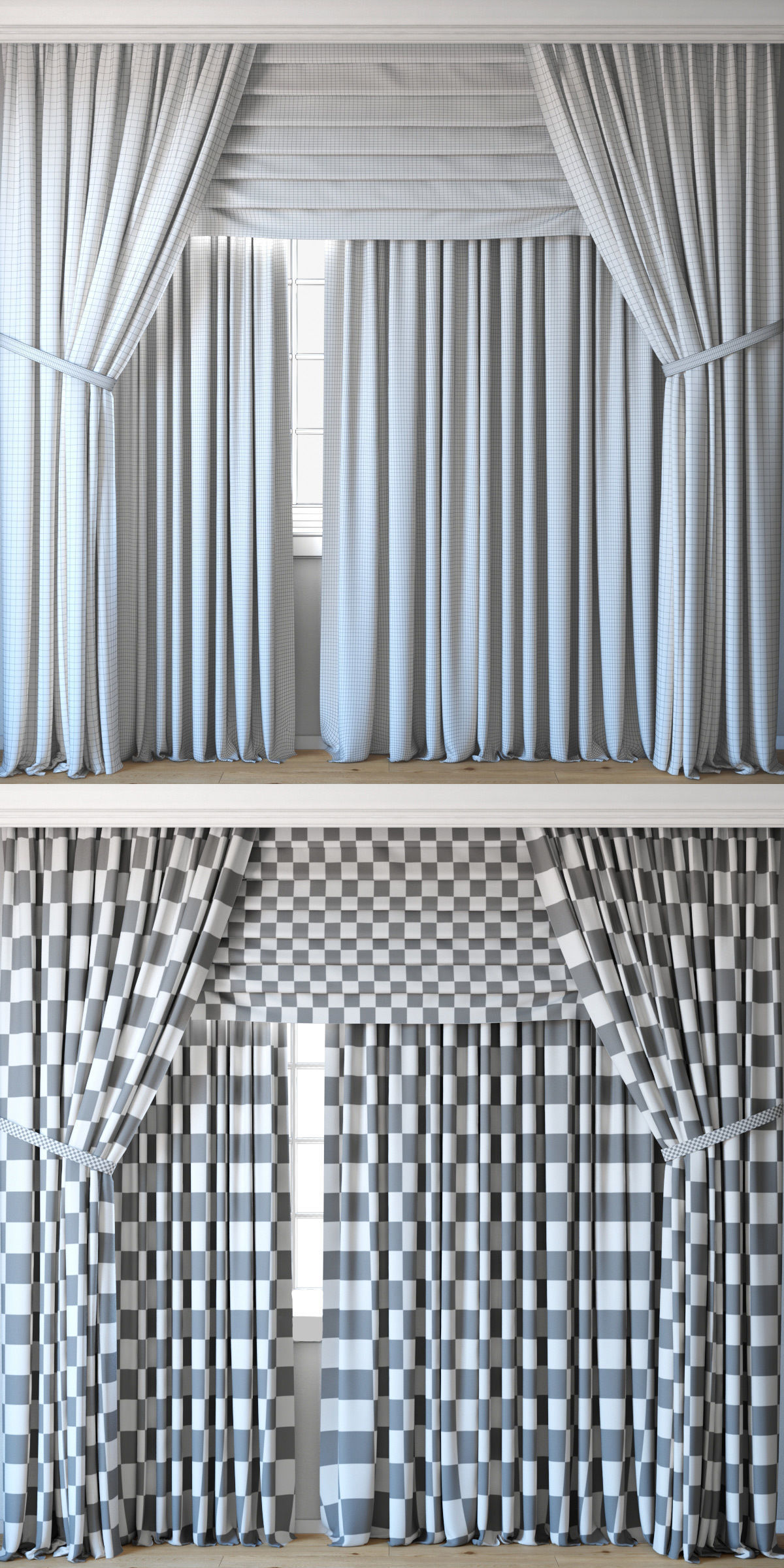 Curtains with Roman curtain and tulle set 03 3D model_2