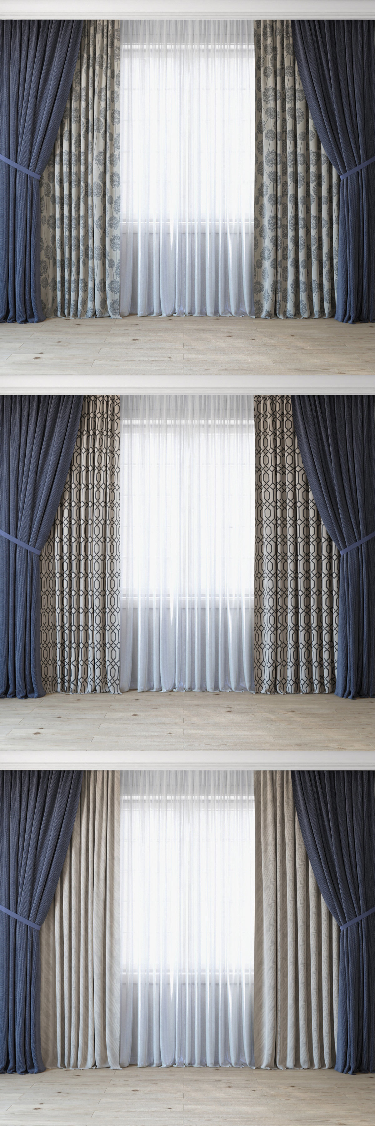 Curtains with tulle set 3 in 1 3D model_4
