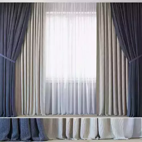 Curtains with tulle set 3 in 1  3D model
