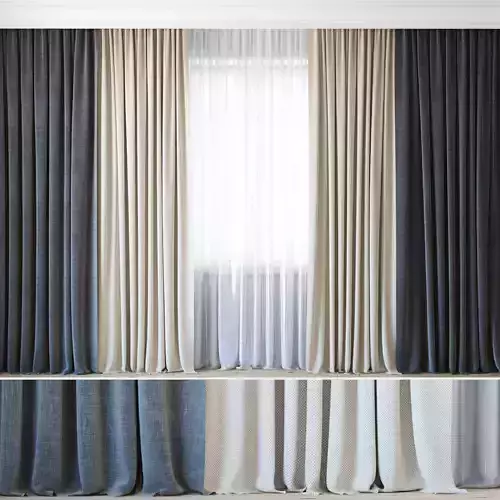 Curtains with tulle set 07  3D model