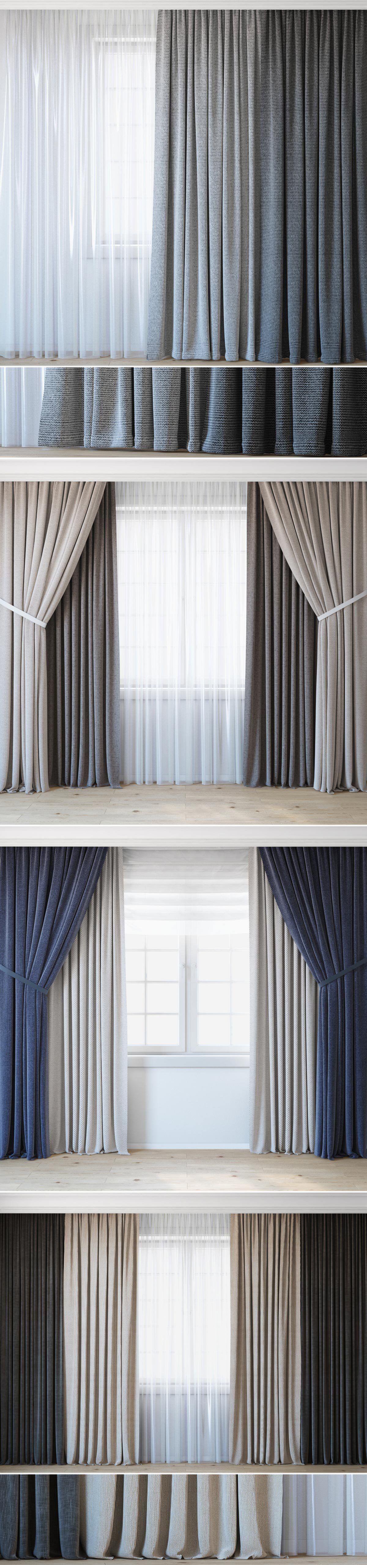 Economical curtains  a set of curtains for an interior designer  3D model_1