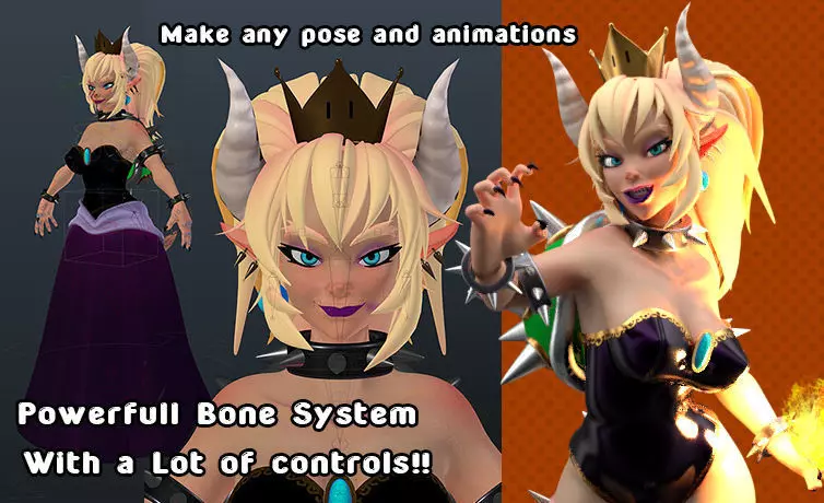 Bowsette with Modular Assets 3D model_0