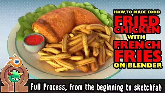 Learn How to do a 3D Fried Chicken on Blender Low-poly 3D model