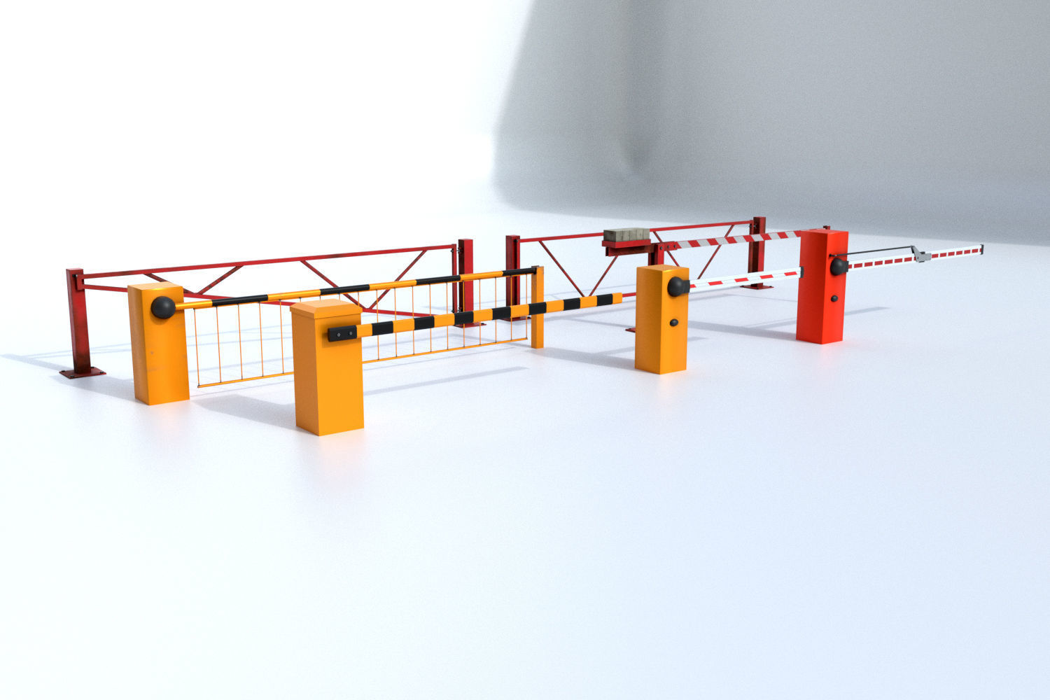 Boom Barrier Gates Urban Equipment Set Low-poly 3D model_1