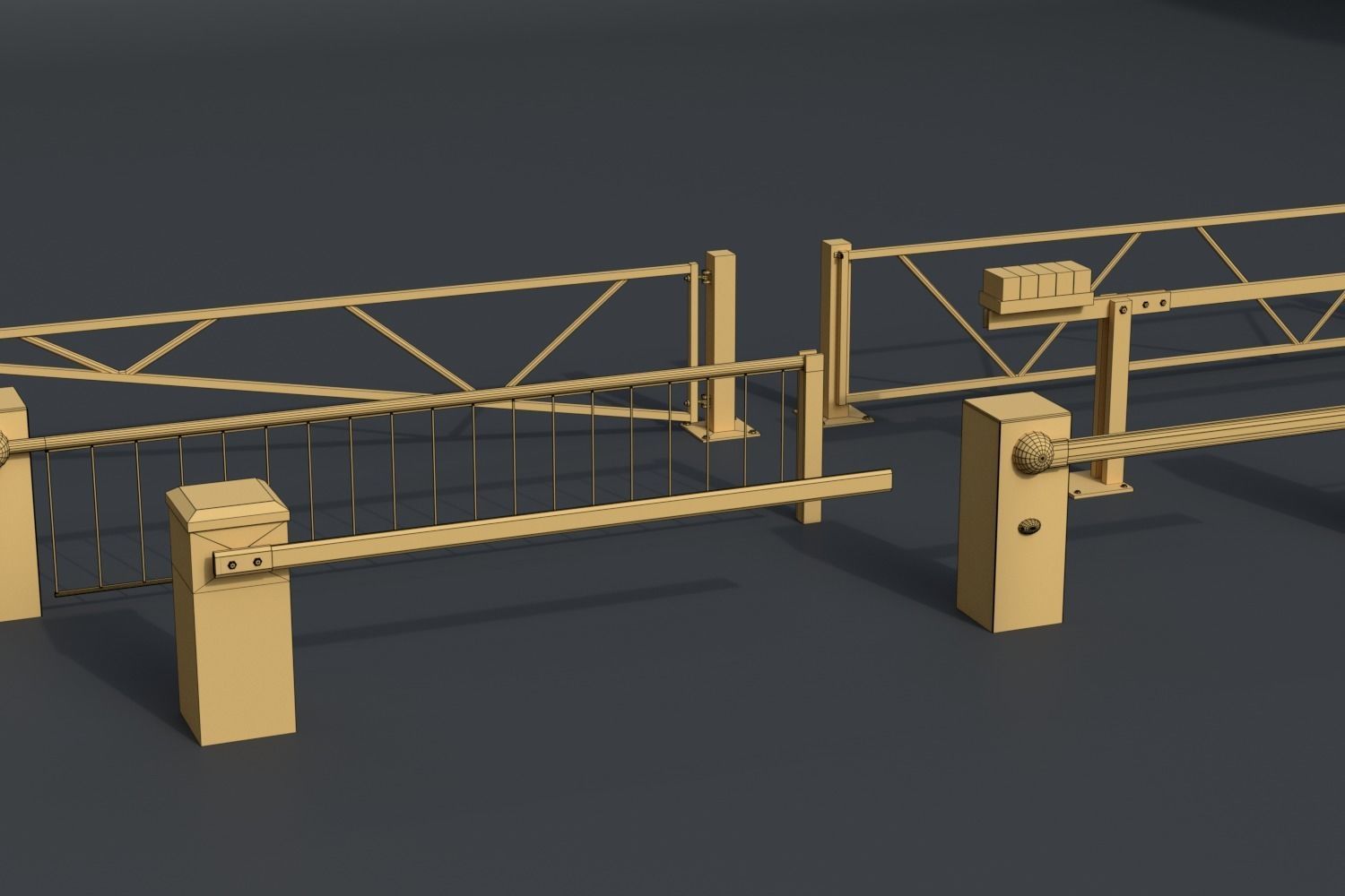 Boom Barrier Gates Urban Equipment Set Low-poly 3D model_4