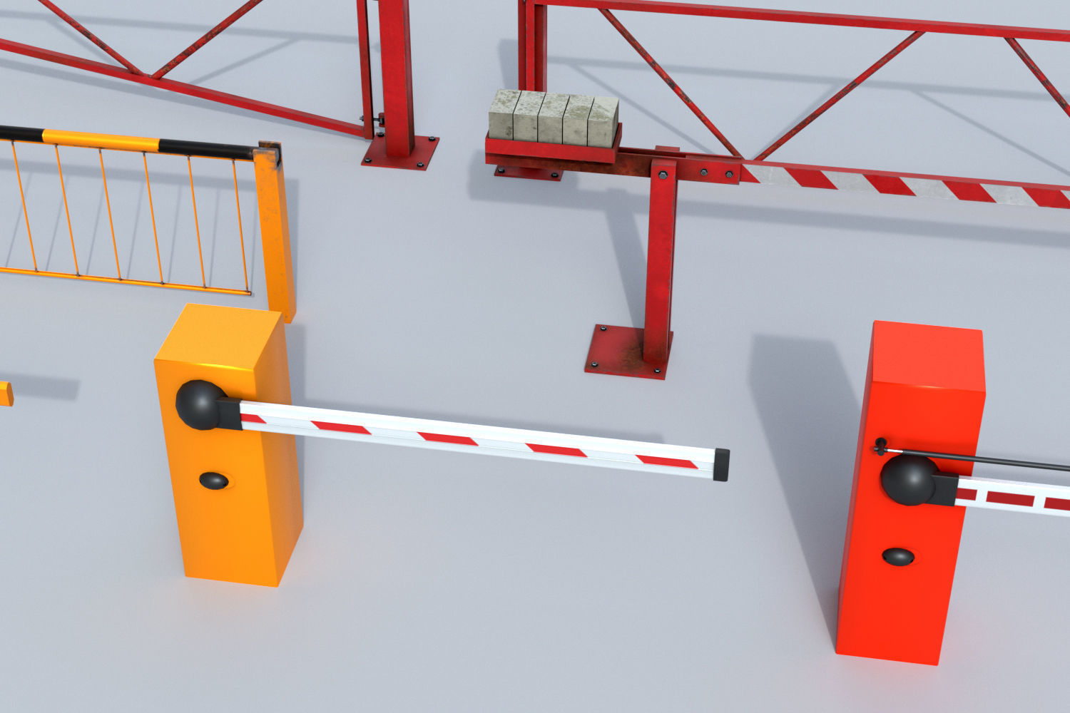 Boom Barrier Gates Urban Equipment Set Low-poly 3D model_3