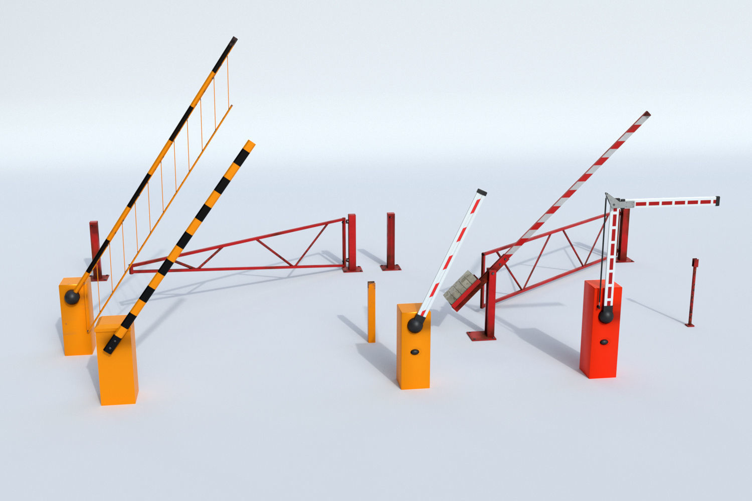 Boom Barrier Gates Urban Equipment Set Low-poly 3D model_2