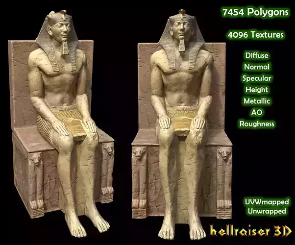 Egyptian Statue Khafre - PBR - Textured
