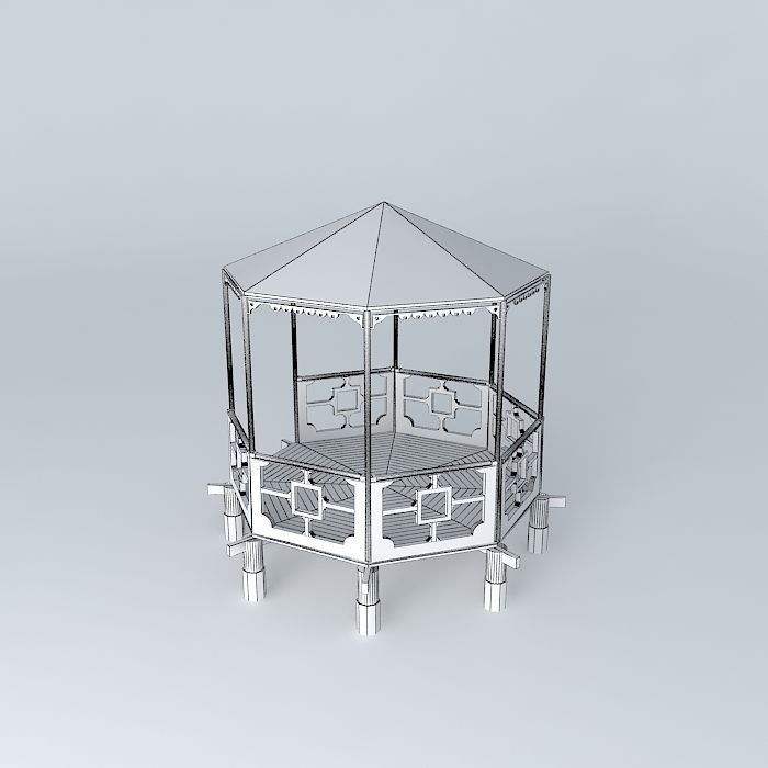 Gazebo wooden 3D model_4