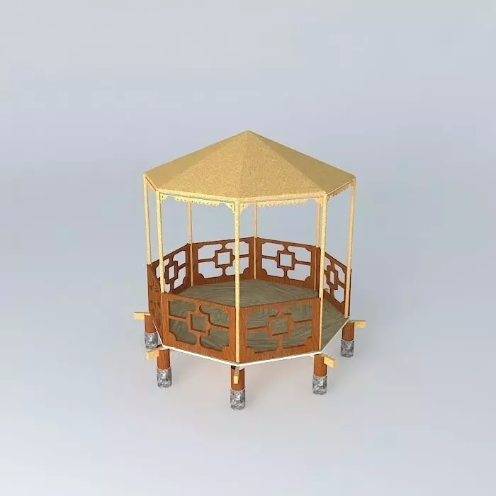 Gazebo wooden 3D model_0