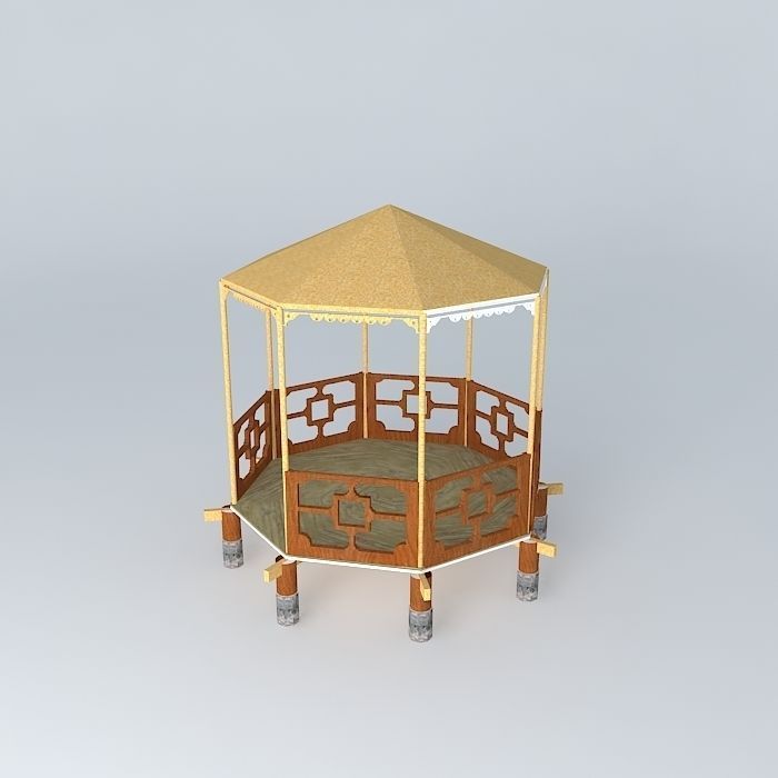 Gazebo wooden 3D model_2