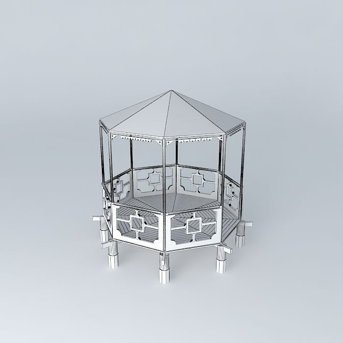 Gazebo wooden 3D model_3