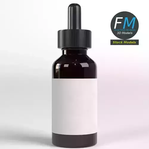 Dropper bottle with liquid and label