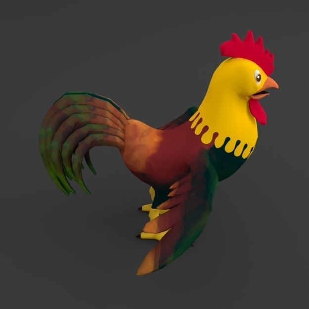 Rooster Cartoon Low-poly 3D model_6