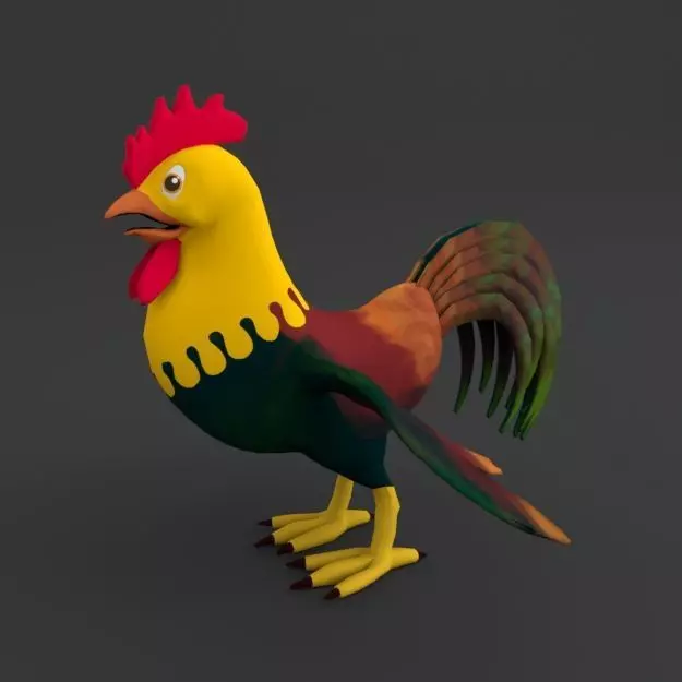 Rooster Cartoon Low-poly 3D model_0