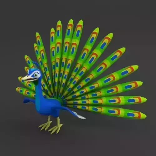 Peacock Cartoon Low-poly 3D model