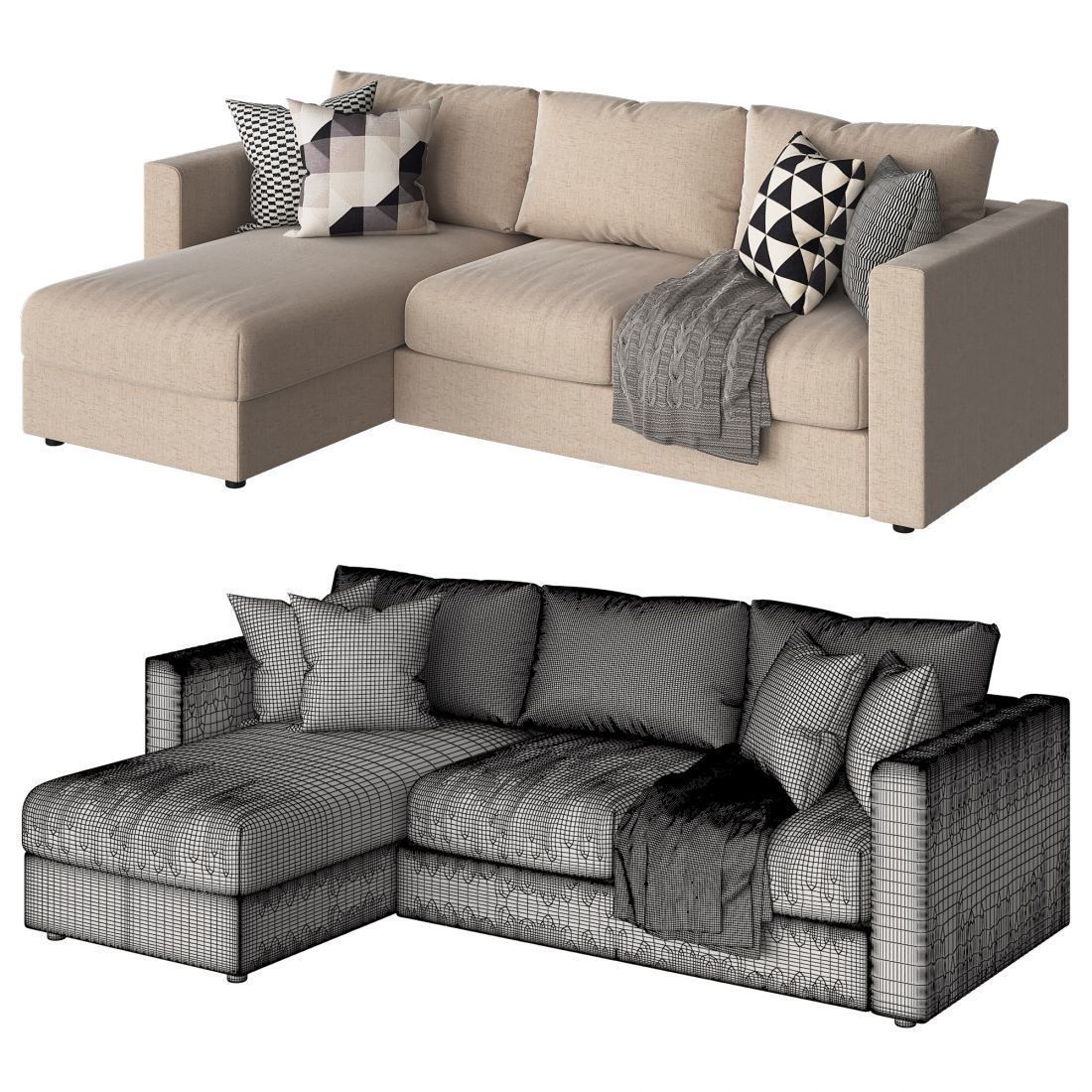 Vimle sectional sofa ikea 3D model_6