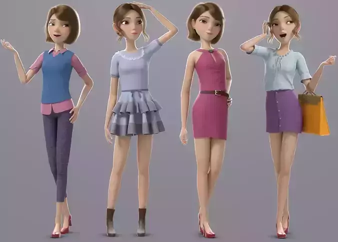 Cartoon Girl Rigged 3D model