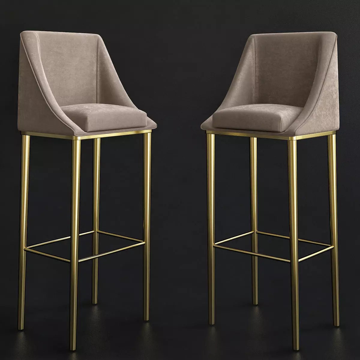 CHAISE DE BAR CLASSIQUE EN VELOURS  EN LAITON 3d model 3D model_0