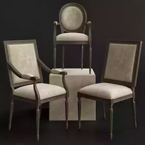 Classic Upholstered Back Arm Chairs 3d model