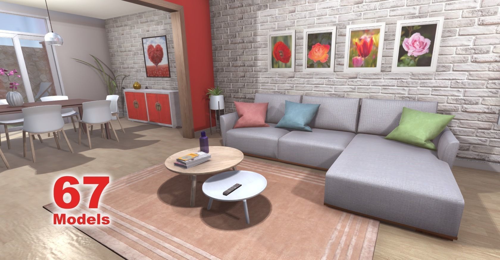 Elegant Living Room Low-poly 3D model_1