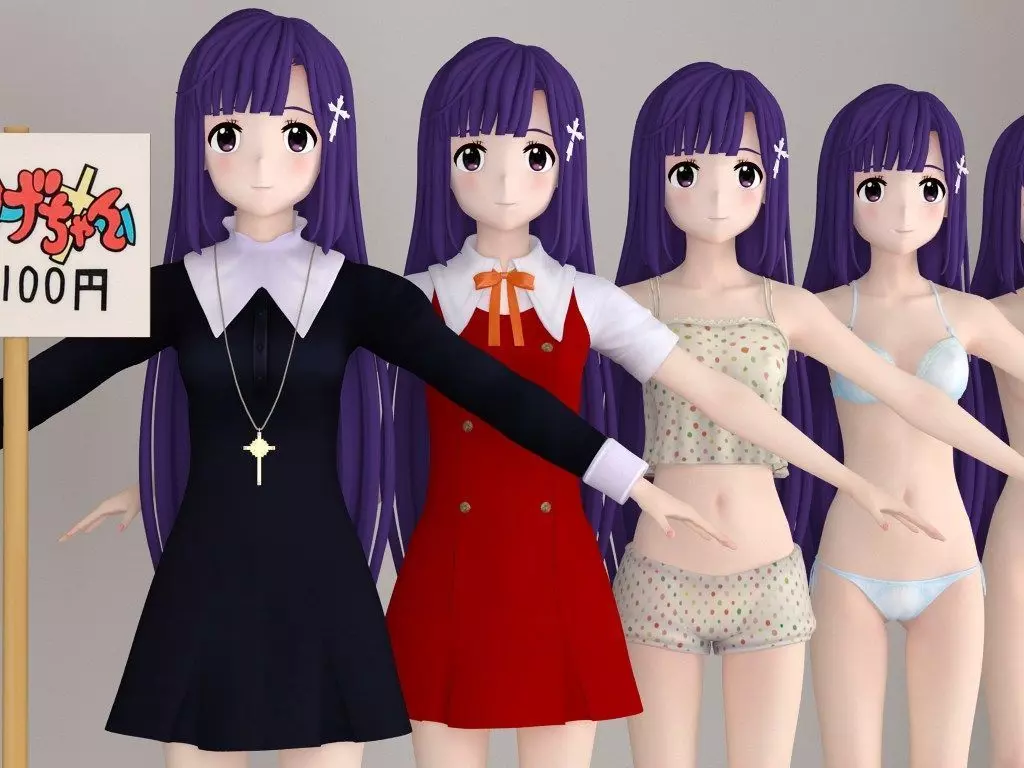 T pose nonrigged model of Zange anime girl 3D model