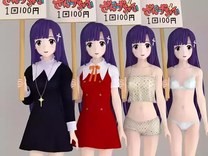Zange anime girl pose 01 3D model