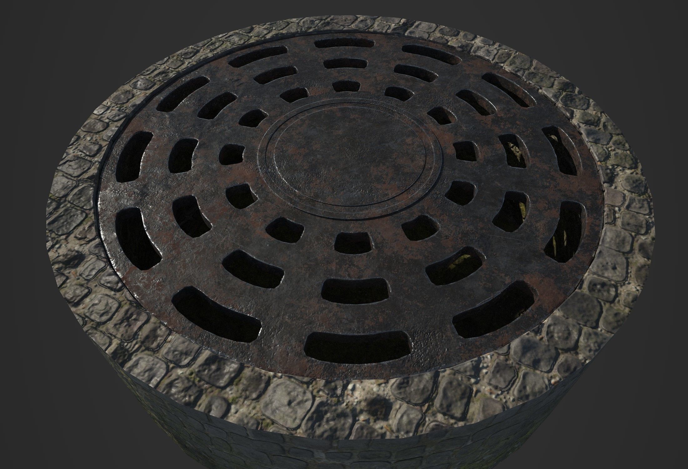 Manhole cover Low-poly 3D model_3