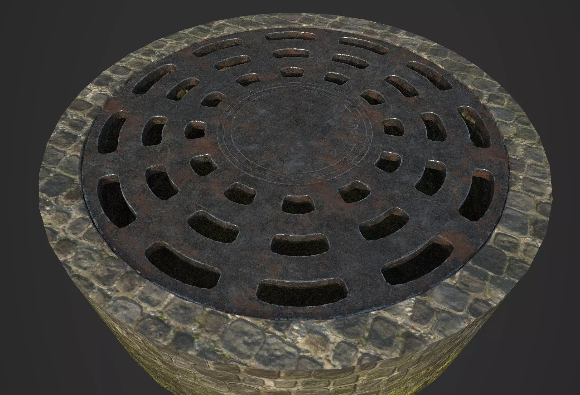 Manhole cover Low-poly 3D model_0