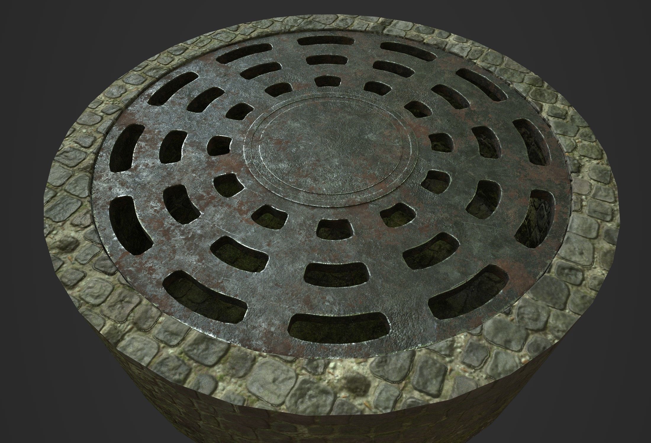 Manhole cover Low-poly 3D model_1
