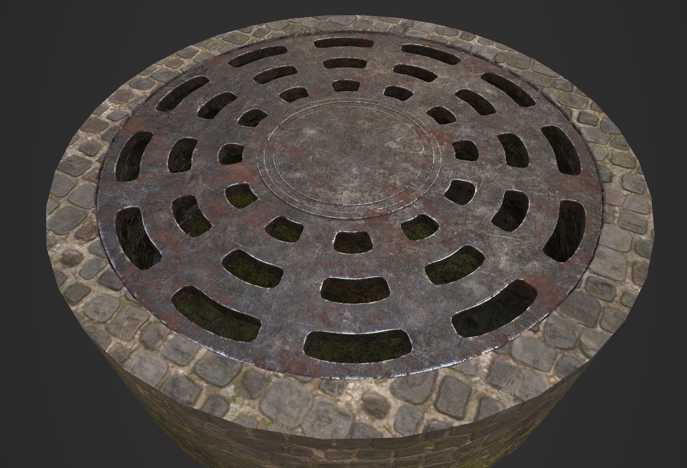 Manhole cover Low-poly 3D model_2