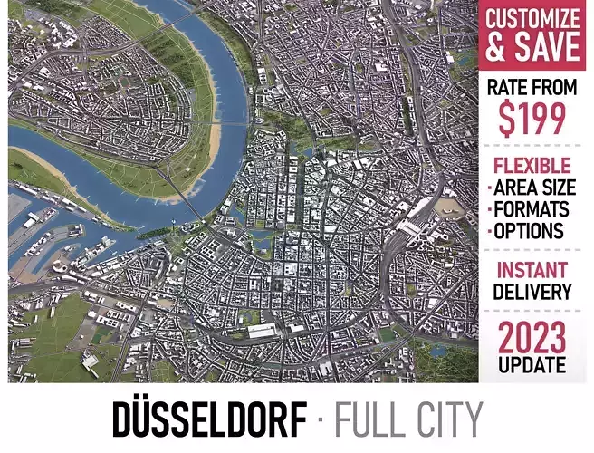 Dusseldorf - 3D City Model Low-poly 3D model