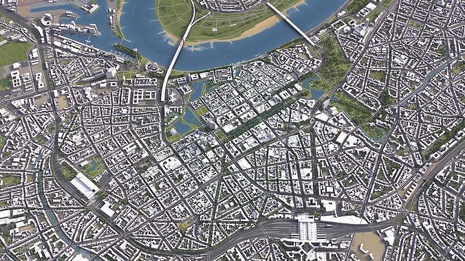 Dusseldorf - 3D City Model Low-poly 3D model 6